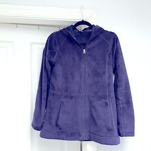 Like New Lands End Purple Fleece Zip Up with Pockets and hood size 6-8